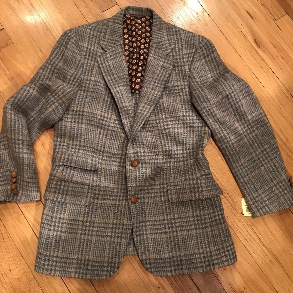 Carroll & Company VTG Tweed Scotland Wool Jacket Blazer MED 40 Blue Gold